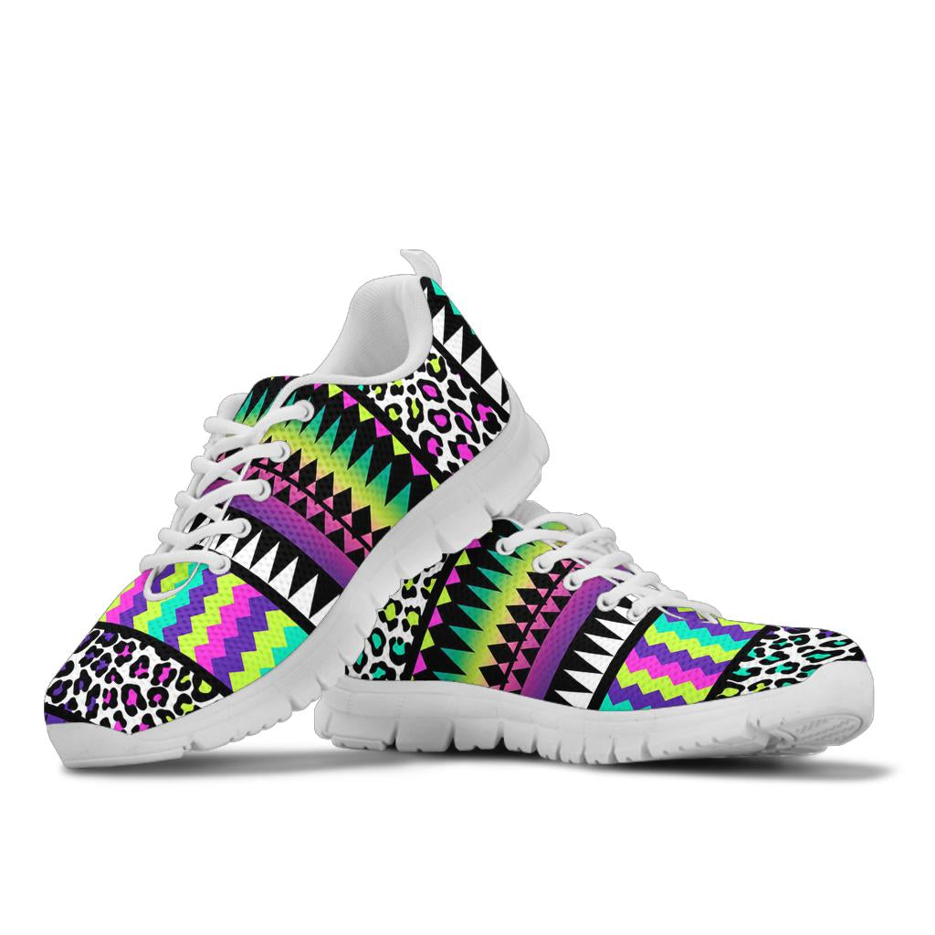 Animal Skin Aztec Rainbow Sneakers White Bottom Shoes