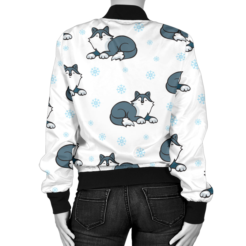 Alaskan Malamute Pattern Print Design 03 Women's Bomber Jacket
