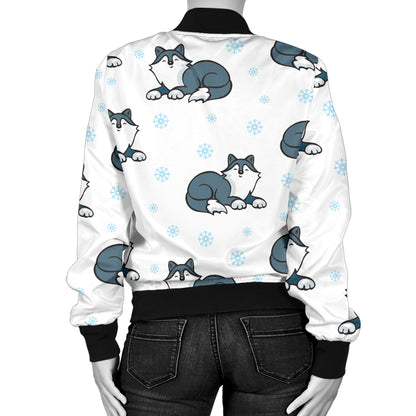 Alaskan Malamute Pattern Print Design 03 Women's Bomber Jacket
