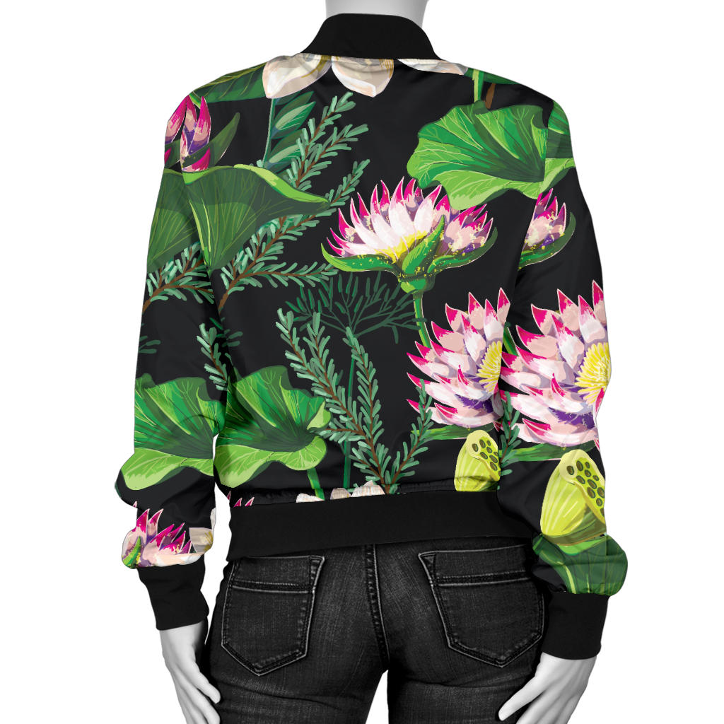 Water Lily Pattern Print Design WL010 Women Bomber Jacket