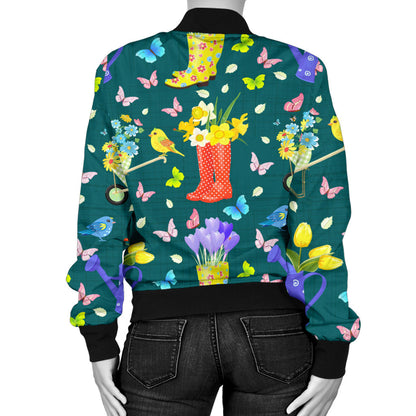 Gardening Pattern Print Design G08 Women Bomber Jacket