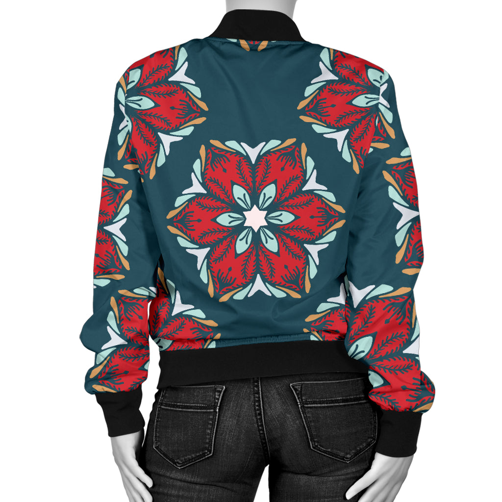 Poinsettia Pattern Print Design A03 Women's Bomber Jacket