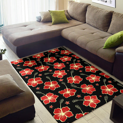 Red Hibiscus Pattern Print Design HB021 Area Rugs