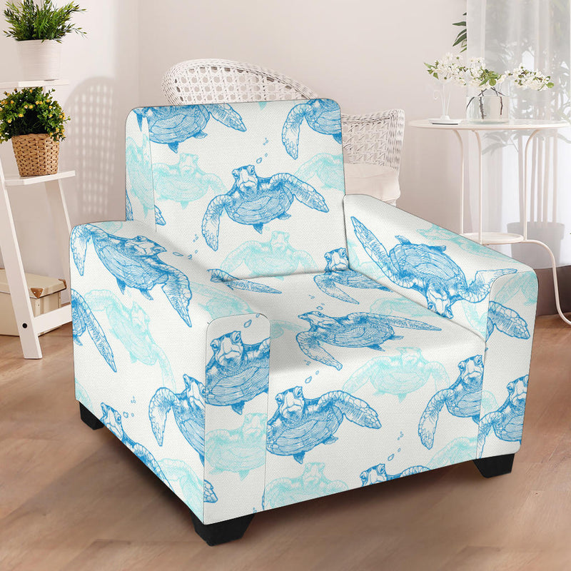 Sea Turtle Pattern Print Design T01 Armchair Slipcover