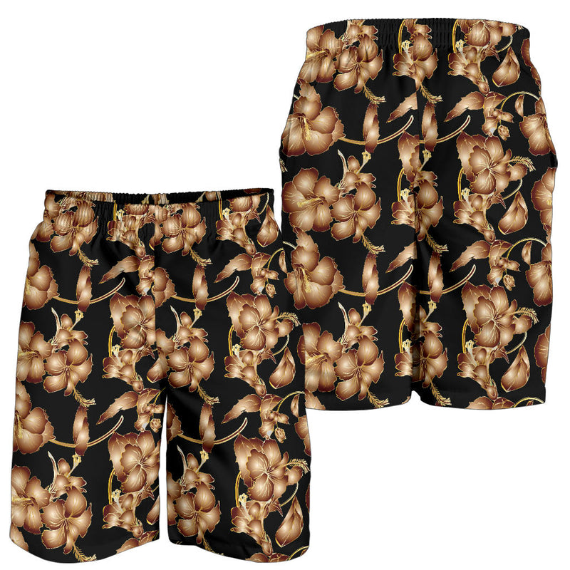 Brown Hibiscus Pattern Print Design HB06 Mens Shorts