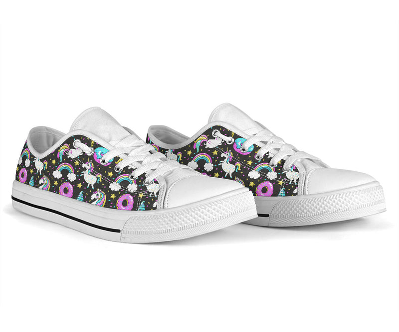 Donut Unicorn Pattern Print Design DN09 White Bottom Low Top Shoes