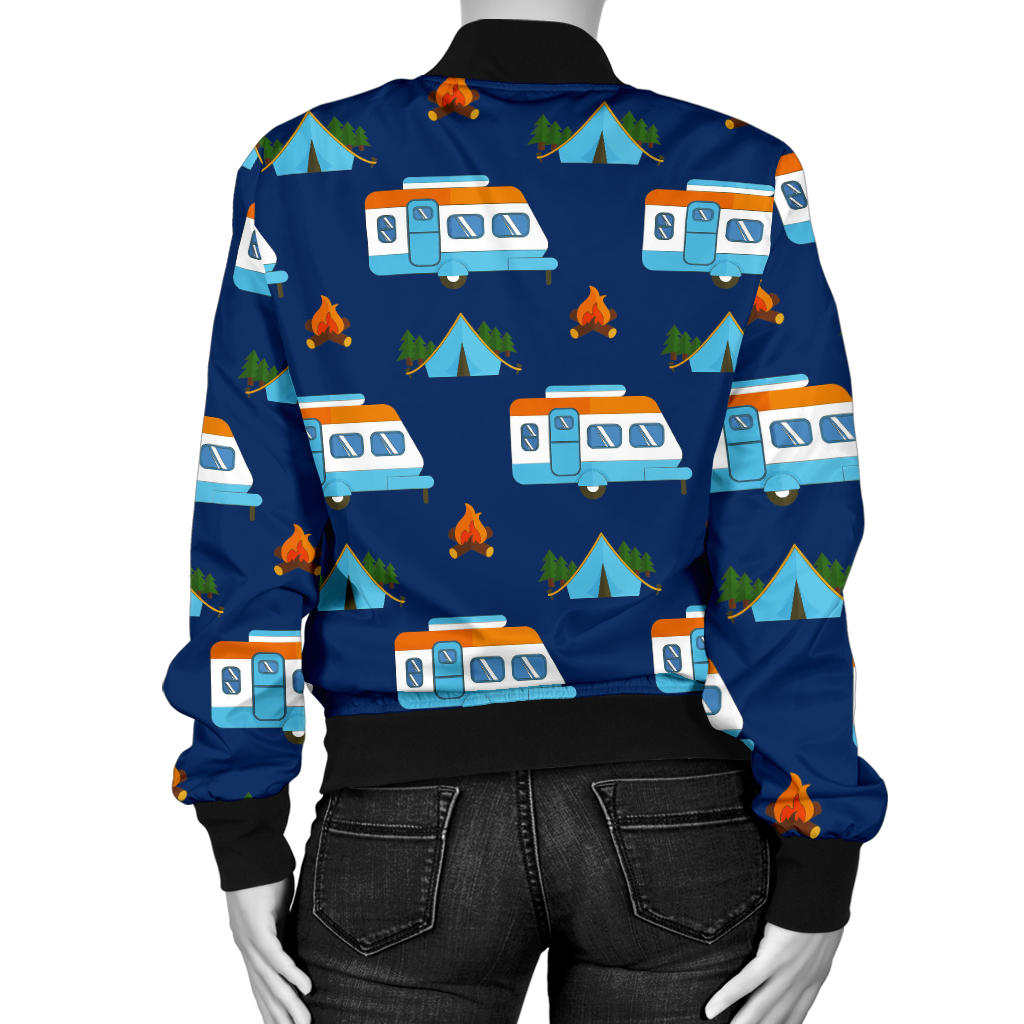 Camper Pattern Camping Themed No 3 Print Women Bomber Jacket
