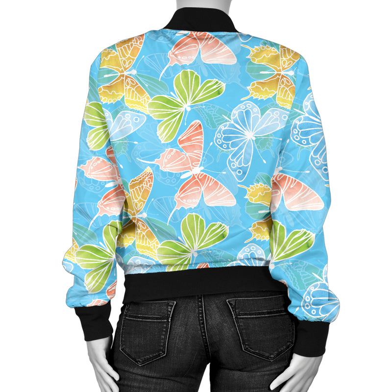 Butterfly Pattern Print Design 05 Women's Bomber Jacket