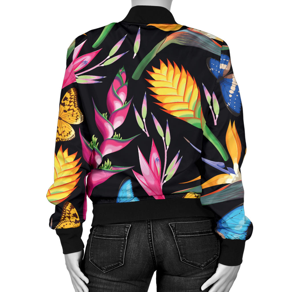 Tropical Flower Pattern Print Design TF016 Women Bomber Jacket