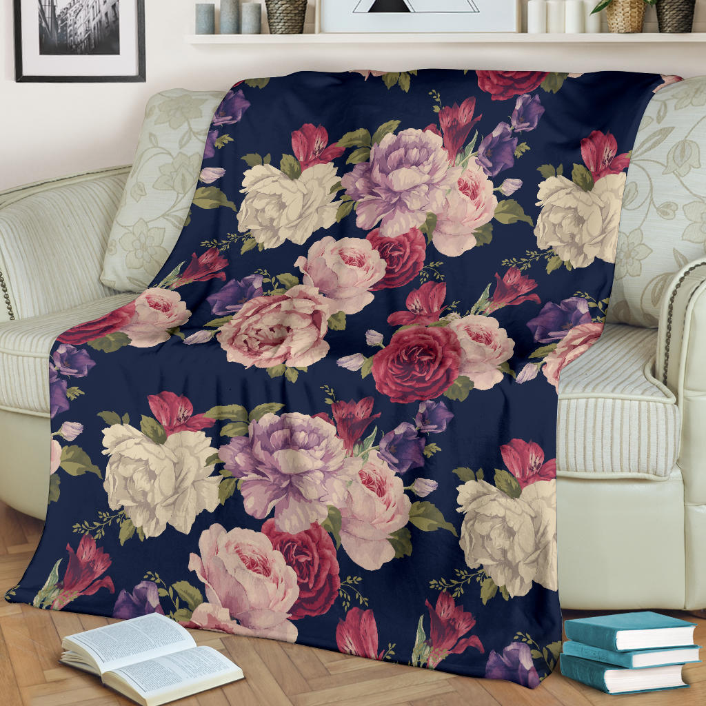 Peony Pattern Print Design PE03 Fleece Blanket