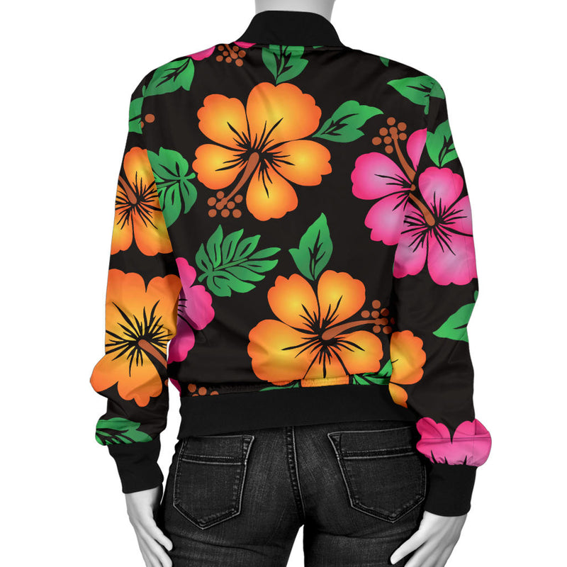 Hibiscus Pattern Print Design HB029 Women Bomber Jacket