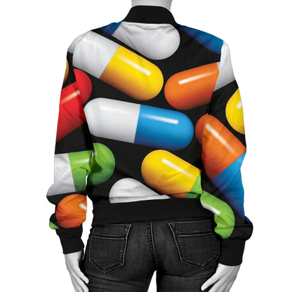 Pill Pattern Print Design A02 Women's Bomber Jacket