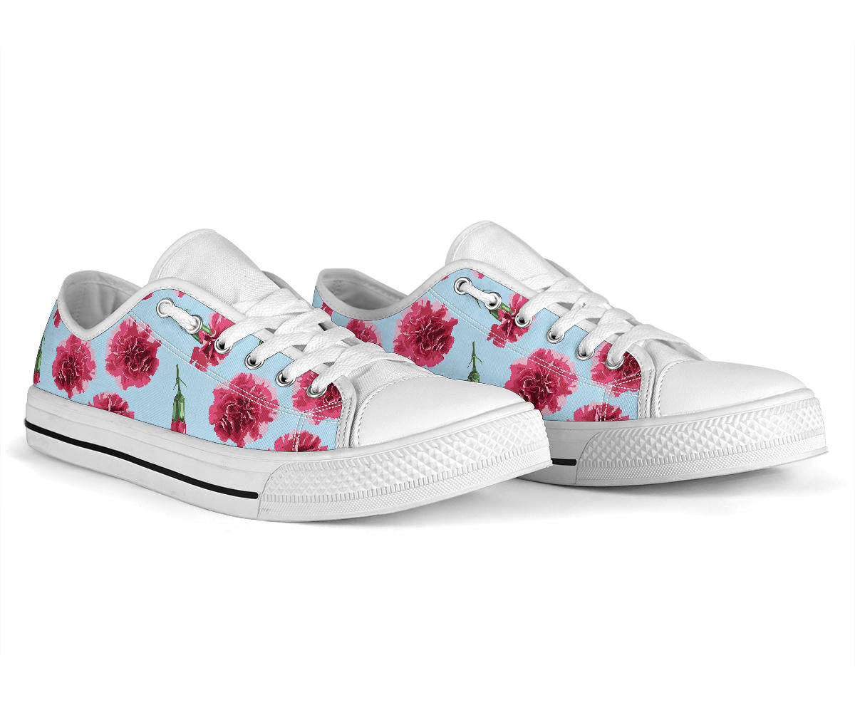 Carnations Pattern Print Design CN01 White Bottom Low Top Shoes