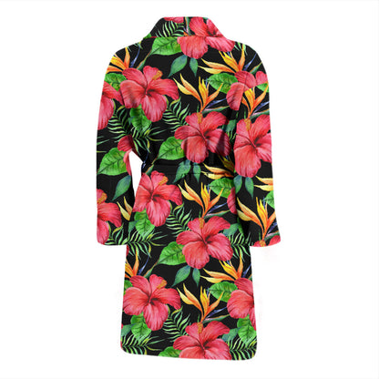 Red Hibiscus Pattern Print Design HB07 Men Bathrobe