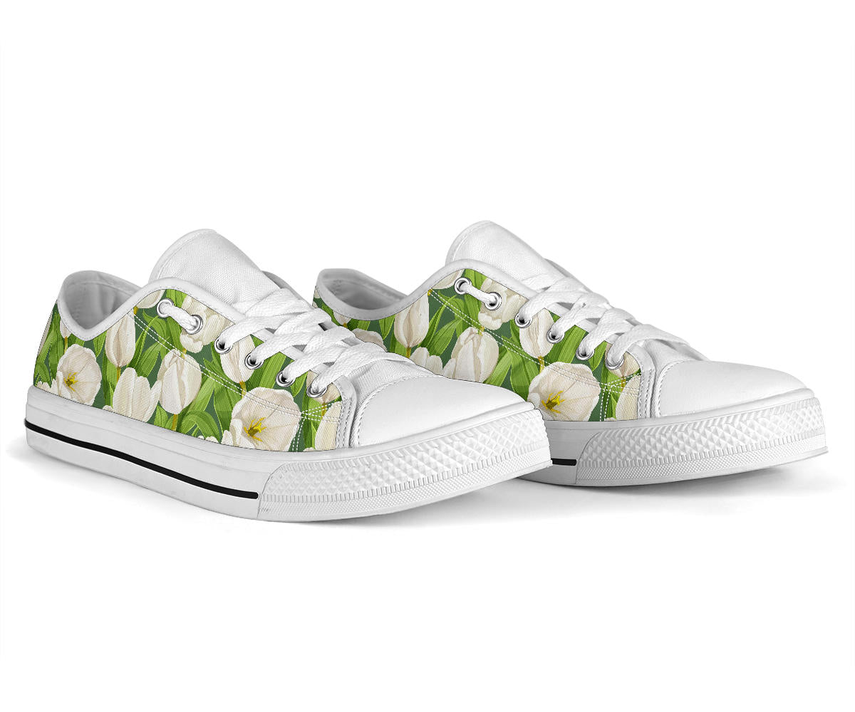 Tulip White Pattern Print Design TP05 White Bottom Low Top Shoes