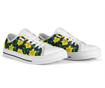 Daffodils Pattern Print Design DF03 White Bottom Low Top Shoes