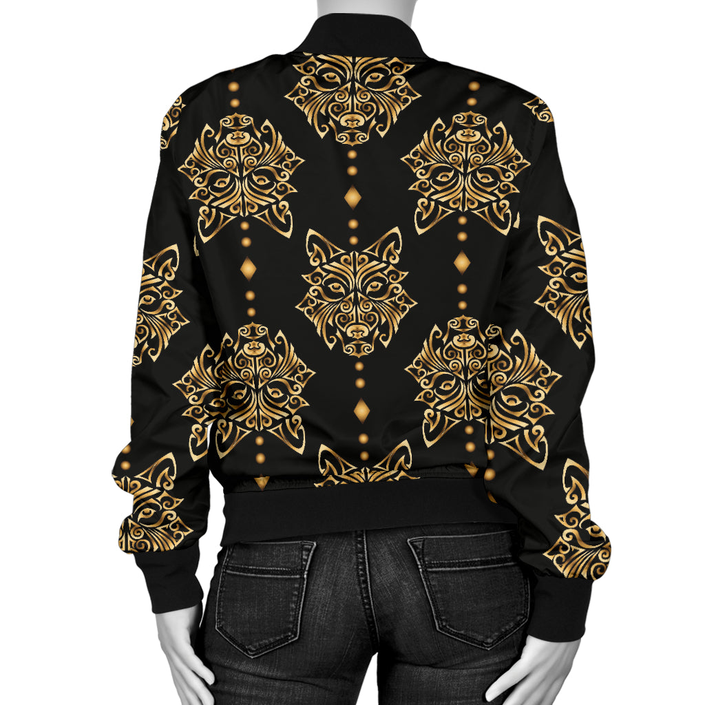 Aztec Wolf Pattern Print Design 04 Women's Bomber Jacket