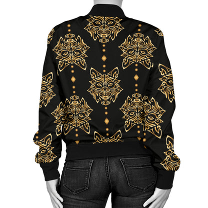 Aztec Wolf Pattern Print Design 04 Women's Bomber Jacket