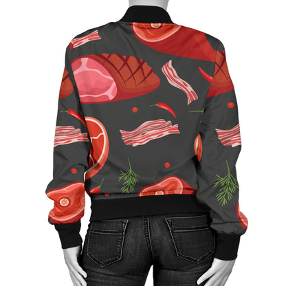 Meat Pattern Print Design 03 Women's Bomber Jacket