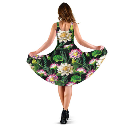 Water Lily Pattern Print Design WL010 Midi Dress