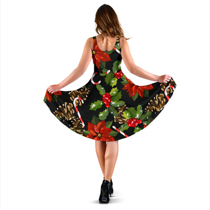 Poinsettia Pattern Print Design POT01 Midi Dress