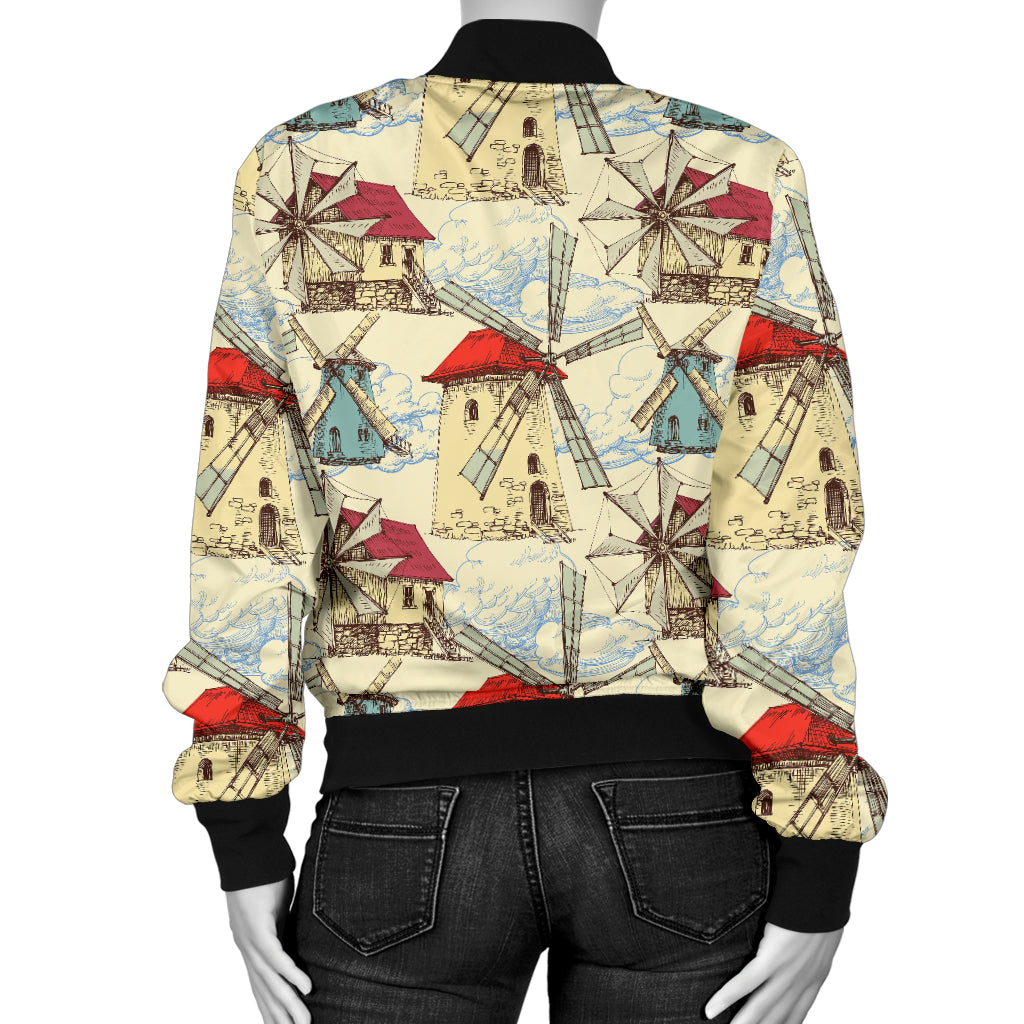 Windmill Pattern Print Design 01 Women's Bomber Jacket