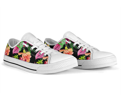 Amaryllis Pattern Print Design AL09 White Bottom Low Top Shoes
