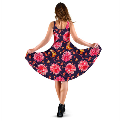 Dahlia Pattern Print Design DH03 Midi Dress