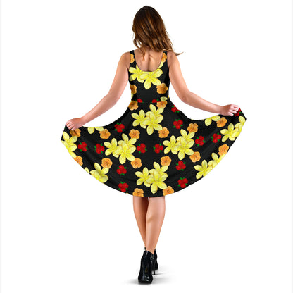 Yellow Plumeria Pattern Print Design PM04 Midi Dress