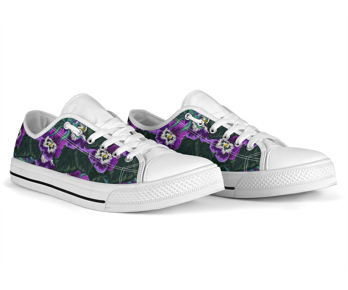 Pansy Pattern Print Design PS07 White Bottom Low Top Shoes