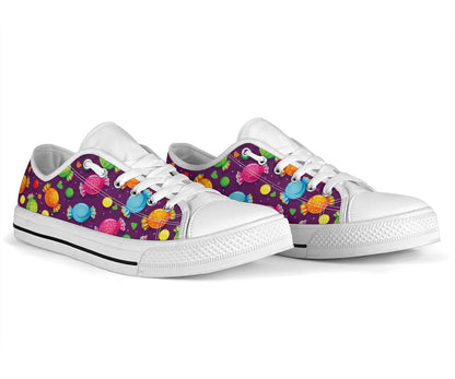 Candy Pattern Print Design CA05 White Bottom Low Top Shoes