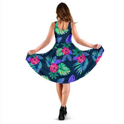 Tropical Flower Pattern Print Design TF09 Midi Dress