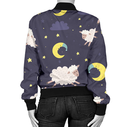 Sheep Night Pattern Print Design 02 Women's Bomber Jacket