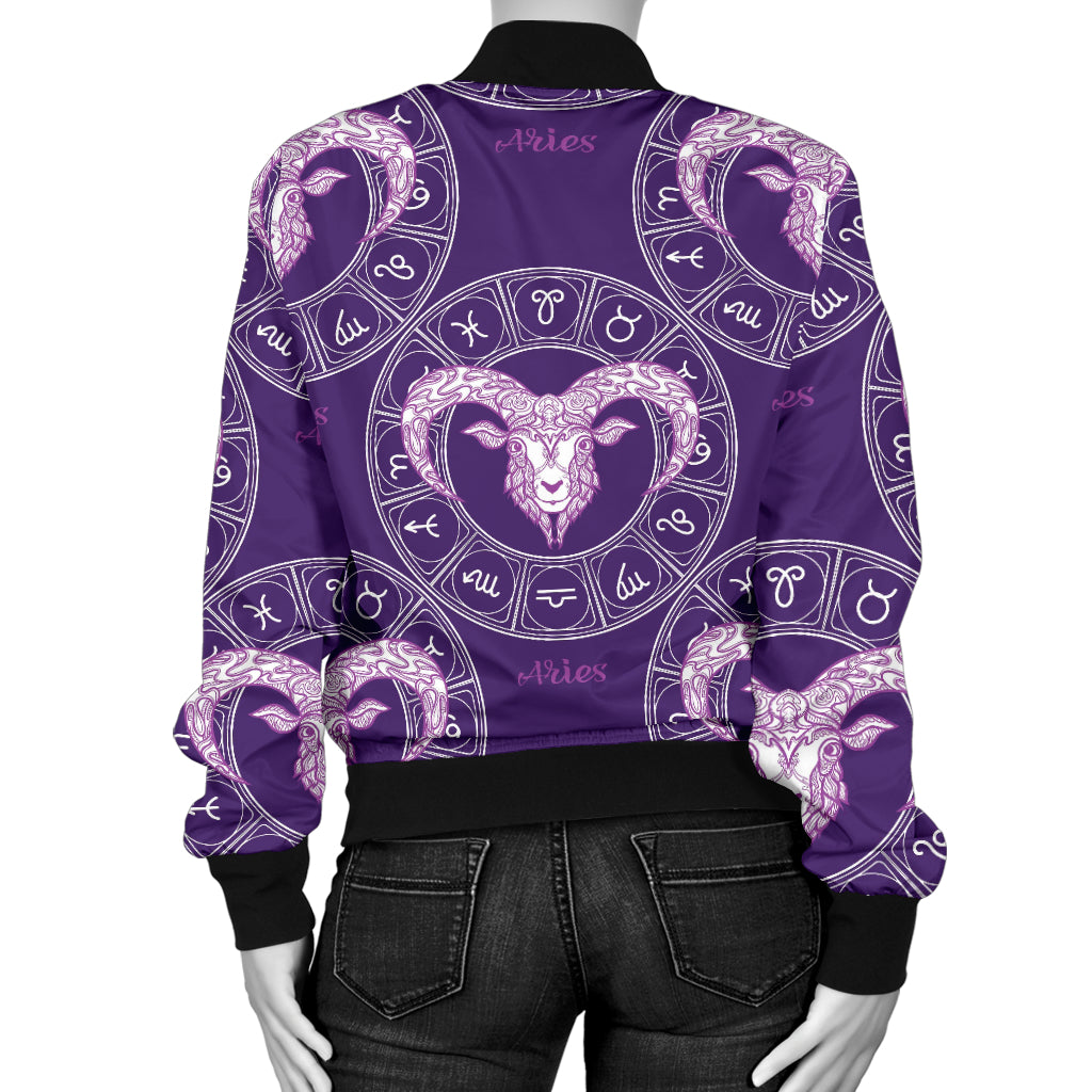 Aries Zodiac Pattern Print Design 02 Women's Bomber Jacket