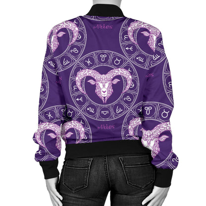 Aries Zodiac Pattern Print Design 02 Women's Bomber Jacket
