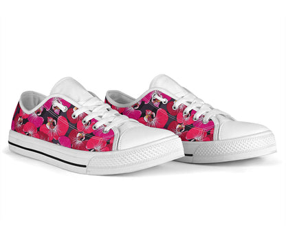 Orchid Red Pattern Print Design OR05 White Bottom Low Top Shoes