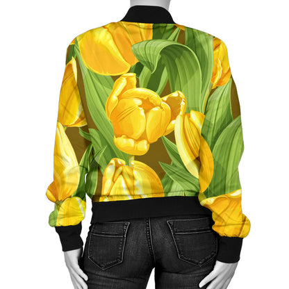Tulip Yellow Pattern Print Design TP010 Women Bomber Jacket