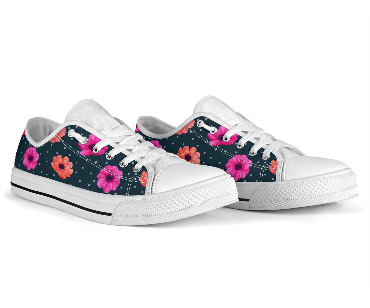 Anemone Pattern Print Design AM08 White Bottom Low Top Shoes
