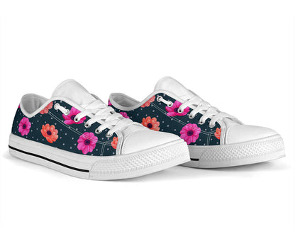 Anemone Pattern Print Design AM08 White Bottom Low Top Shoes