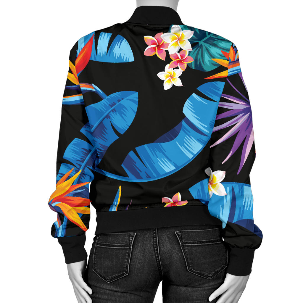 Tropical Flower Pattern Print Design TF018 Women Bomber Jacket
