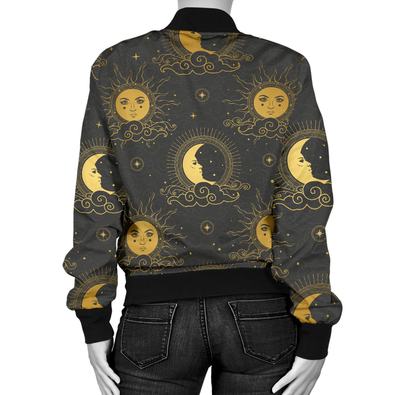 Celestial Moon Sun Pattern Print Design 05 Women's Bomber Jacket