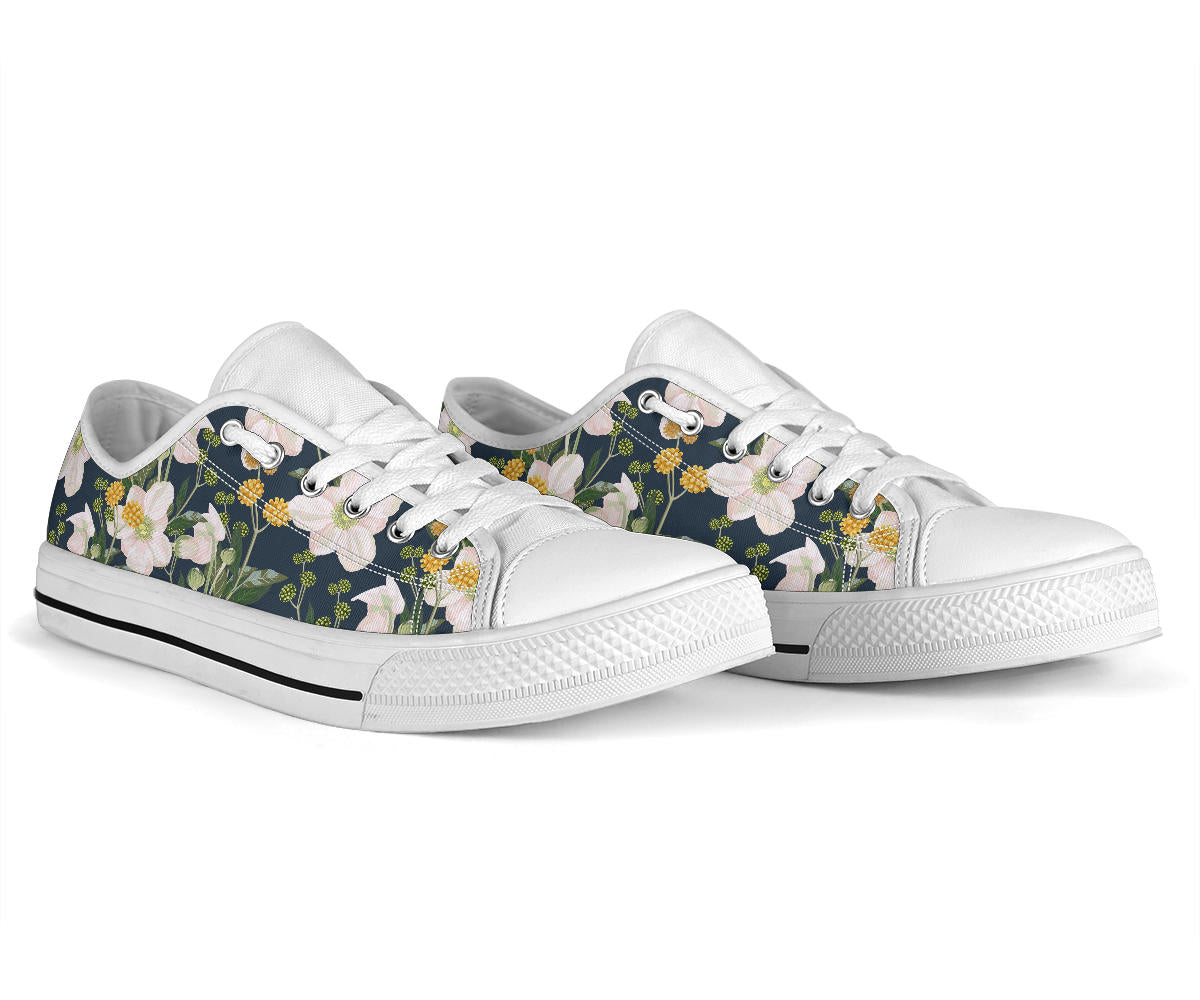Anemone Pattern Print Design AM04 White Bottom Low Top Shoes