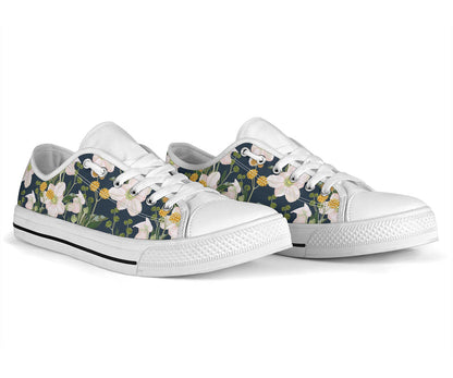 Anemone Pattern Print Design AM04 White Bottom Low Top Shoes