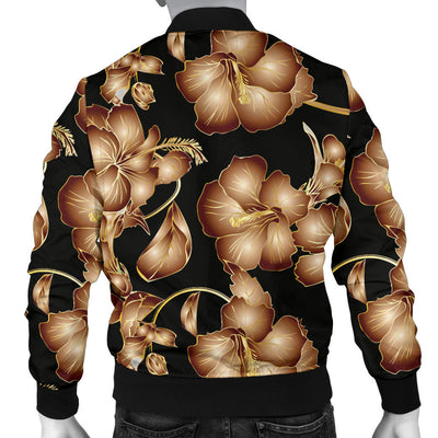 Brown Hibiscus Pattern Print Design HB06 Men Bomber Jacket