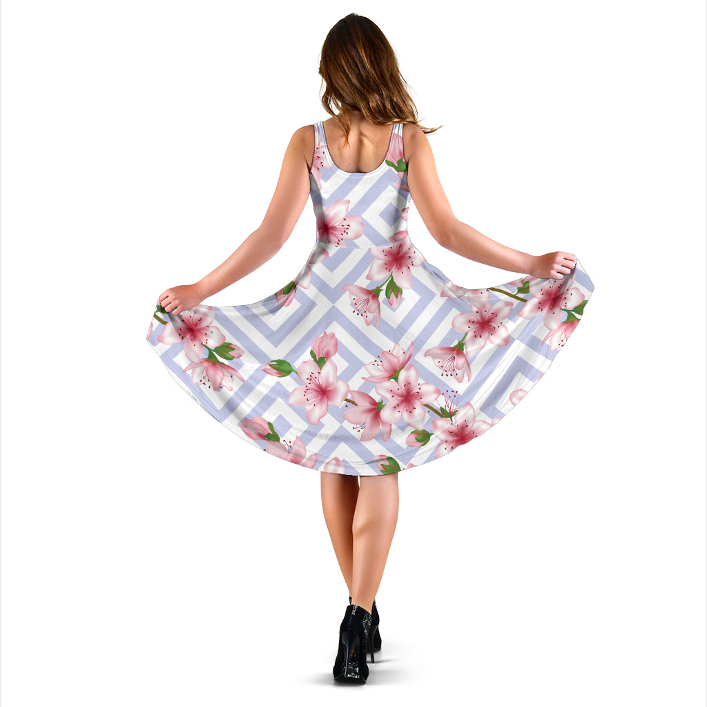 Cherry Blossom Pattern Print Design CB07 Midi Dress