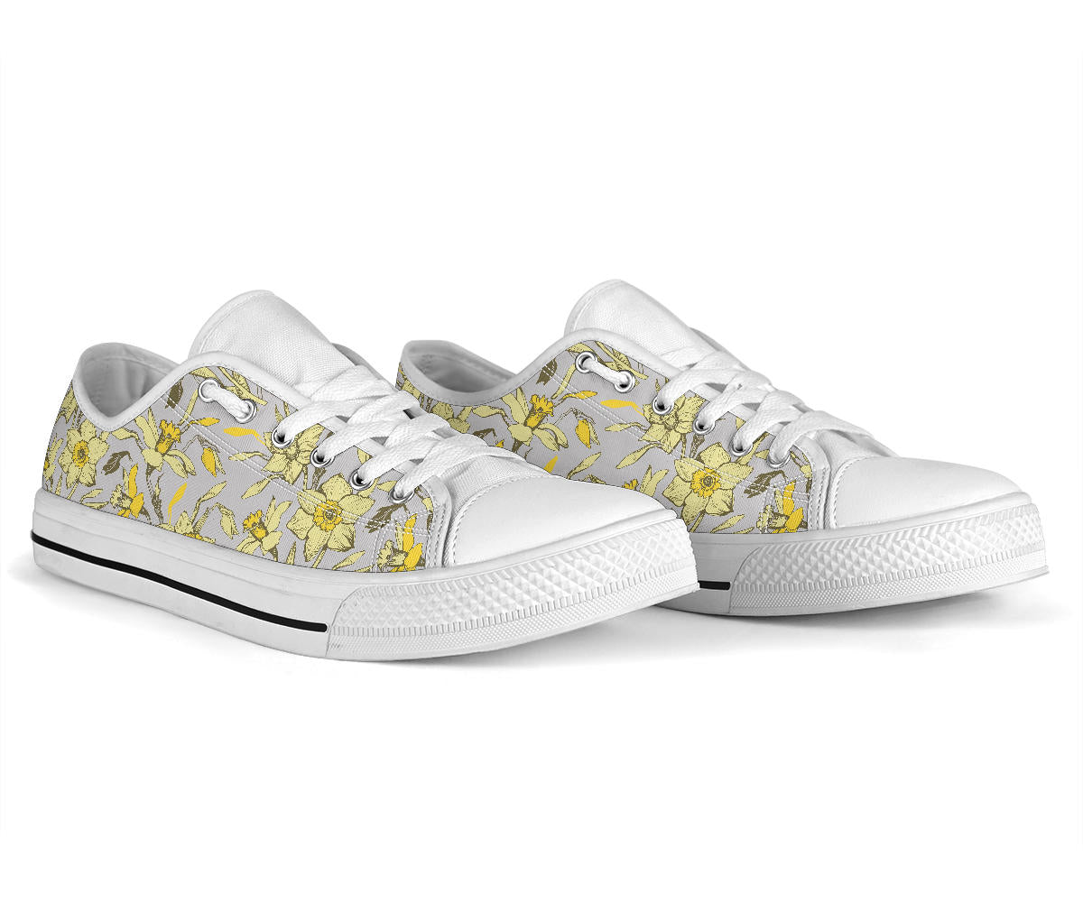 Daffodils Pattern Print Design DF05 White Bottom Low Top Shoes
