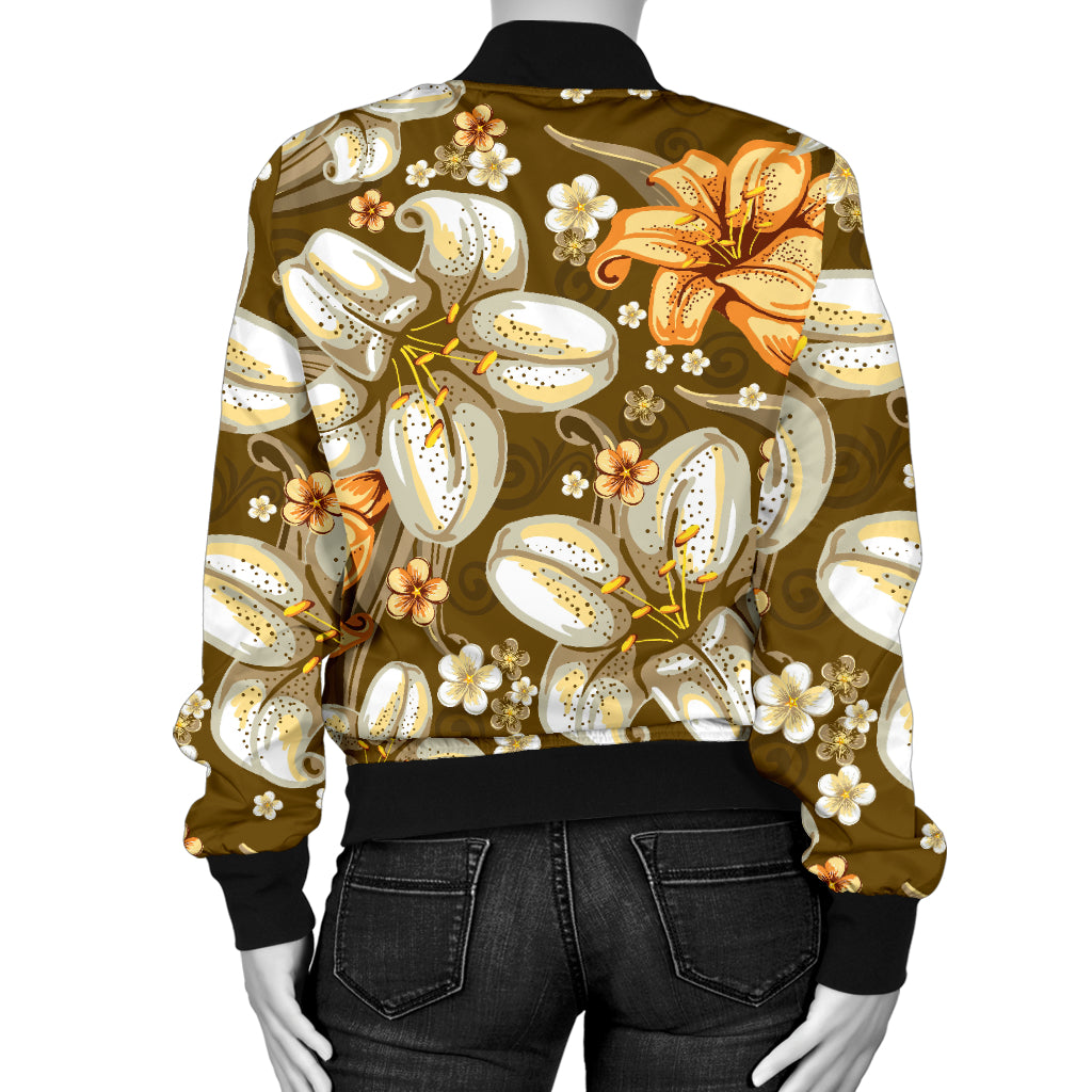 Lily Pattern Print Design 01 Women's Bomber Jacket