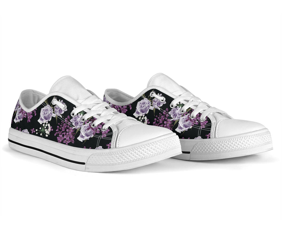 Lilac Pattern Print Design LI04 White Bottom Low Top Shoes