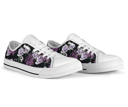 Lilac Pattern Print Design LI04 White Bottom Low Top Shoes