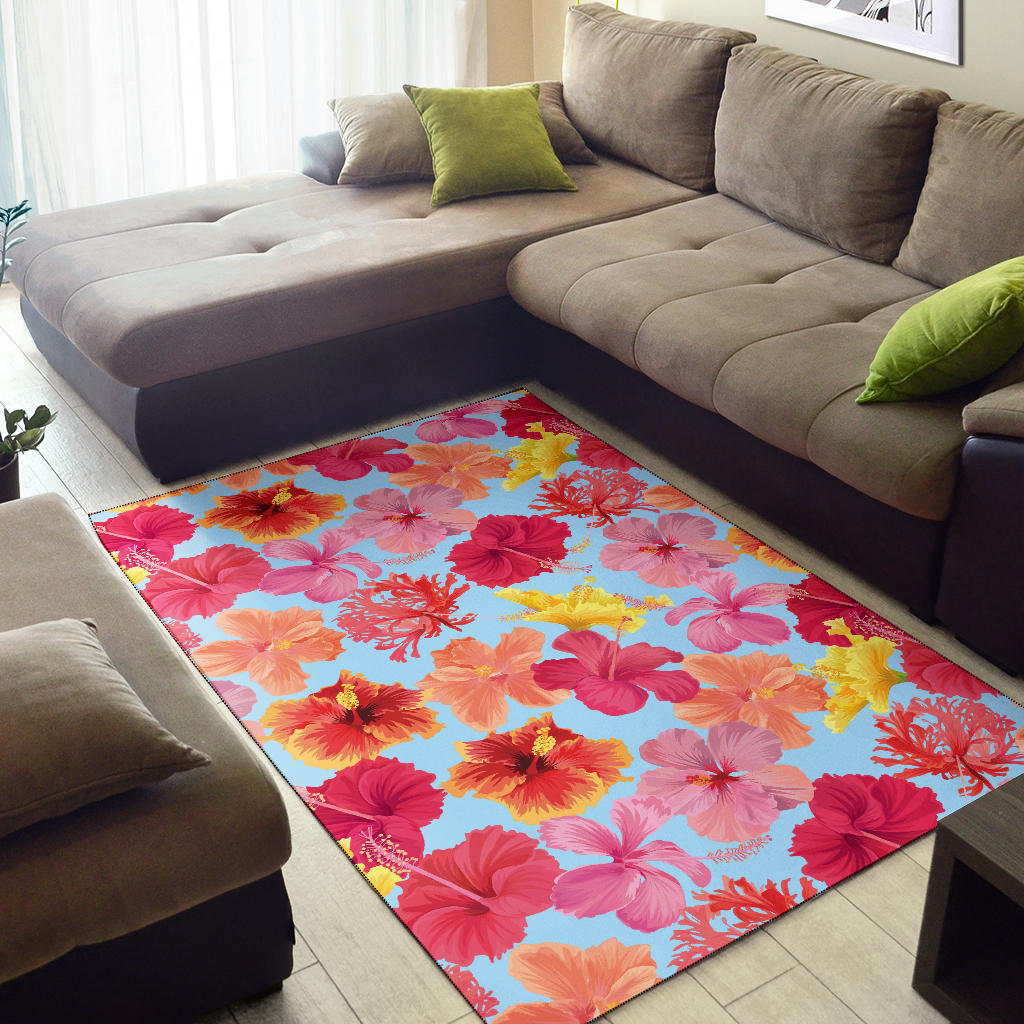 Hibiscus Pattern Print Design HB020 Area Rugs